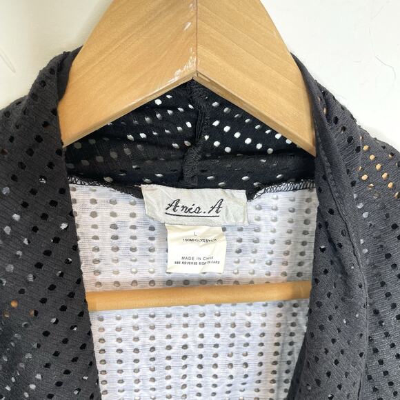 Aris A Open Front Cardigan Mesh Jacket Womens Large Black White Print - Picture 4 of 5